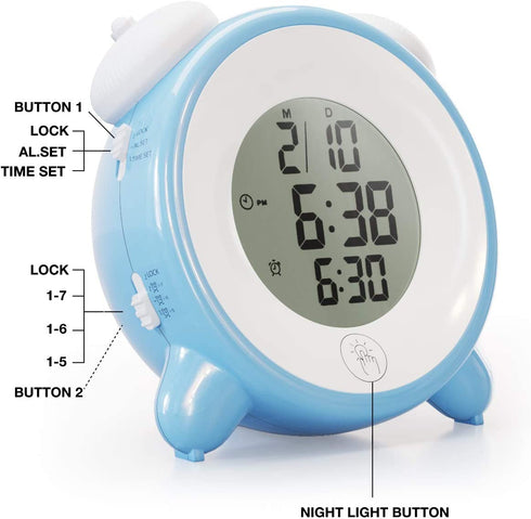 RYHOR-K Alarm Clock for Kids - 7 Color Night Light - Snooze Easy to Set Digital Clock Battery Operated for Bedroom