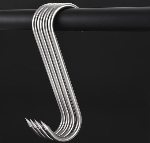 10" Meat Hooks,8mm Heavy Duty S-Hooks HONSHEN Stainless Steel Meat Processing Butcher Hook 4Pack