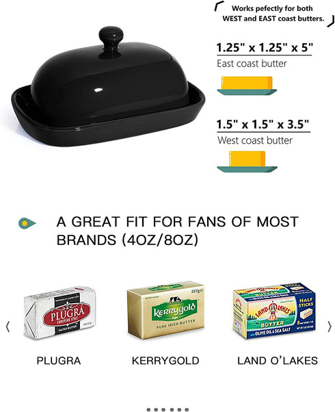 Sweese 306.112 Porcelain Cute Butter Dish with Lid, Perfect for East/West Butter, Black