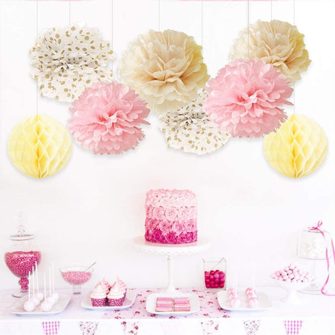 Rose Gold Baby Shower Decorations for Girl Pink Gold Its A Girl Baby Shower Banner Rose Gold OH Baby Foil Letter Balloons Rose Gold Foil Fringe Curtains Tissue Pom Poms Honeycomb Balls by HappyField