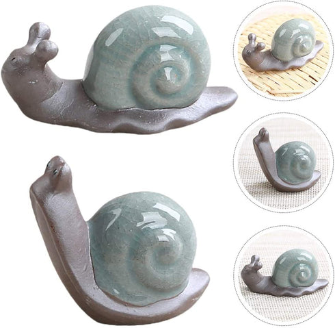 Amosfun 2Pcs Snail Figurine Ceramic- Miniature Snail Ornament - Miniature Cats Minifigures Unicorn Figurines Decor Figurine -Tea Table Ornament Mini Retro Creative -Decor Snail Figurine Ornament