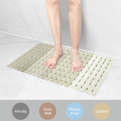 MBOSS Non Slip Bath Mat Bathtub Mats for Bathroom Shower Floor Mat Anti Slip Shower Mat with Drain Hole and Large Suction Cups, 27.5 X 15.7 Inch (Gradient Khaki)