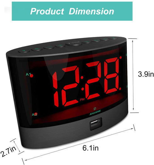 ANJANK Extra Loud Alarm Clock with Wireless Bed Shaker, Vibrating Dual Alarm Clock for Heavy Sleepers, Deaf and Hearing-impaired, Adjustable Volume/Dimmer/Wake up Mode, USB Charger Port, Pillow Shaker