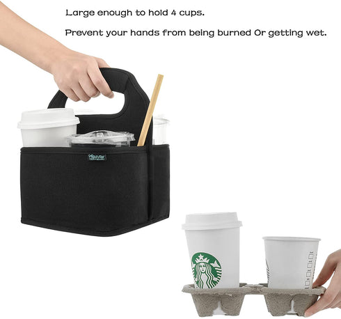 Beautyflier Reusable Insulated Coffee Cup Carrier, Portable Drink Holder with Handle Organizer Tote Bag for Hot & Cold Drinks