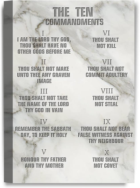 IPIC - The Ten Commandments(White Marble Texture). Giclee Canvas Print Wall Art for Home Decor and Wall Decor.7#F (18x12 x1.5)
