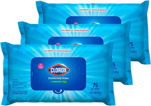 Clorox Disinfecting Wipes, Bleach Free Cleaning Wipes, Fresh Scent, Moisture Seal Lid, 75 Wipes, Pack of 3 (New Packaging)