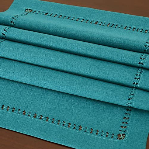 Grelucgo Handmade Hemstitch Teal Table Runner Dresser Scarf, Rectangular 14 by 54 Inch