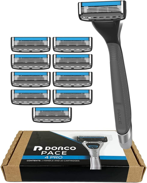 Dorco Pace 4 Pro - Four Blade Razor Shaving System - 10 Cartridges + 1 Handle