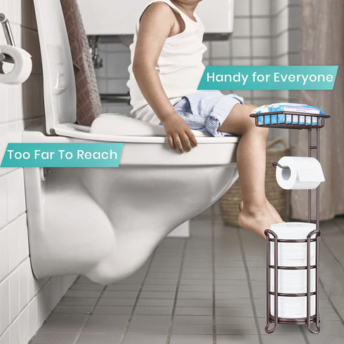Toilet Paper Holder Stand Tissue Paper Roll Dispenser with Shelf for Bathroom Storage Holds Reserve Mega Rolls-Bronze