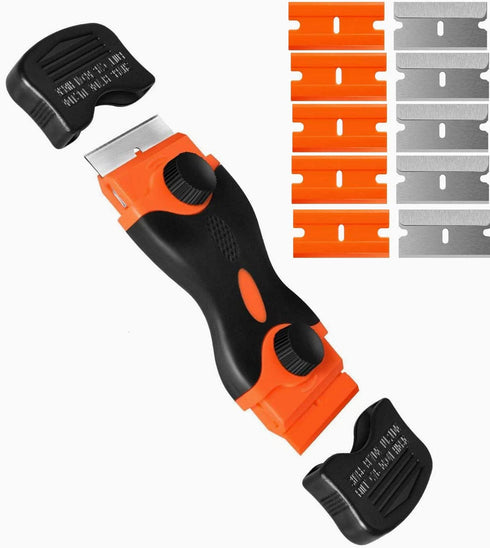 Razor Blade Scraper, Double Edge Window Scraper Tool with 10 Razor Blades Glass Scraper for Removing Sticker, Glass Stove Top, Label, Grease from Windshield