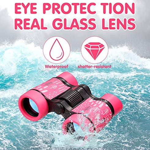 Kid Binoculars Shock Proof Toy Binoculars Set - Bird Watching - Educational Learning - Presents for Kids - Children Gifts - Boys and Girls - Outdoor Play - Hunting - Hiking - Camping Gear?Pink?