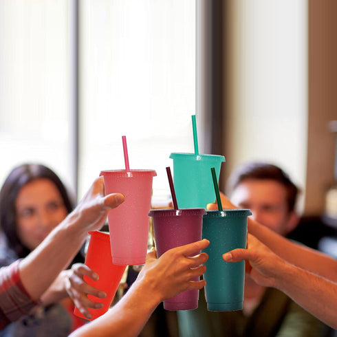 Tumbler with Straw and Lid,Water Bottle Iced Coffee Travel Mug Cup,Reusable Plastic Cups,Perfect for Parties,Birthdays,24oz-5 Pack