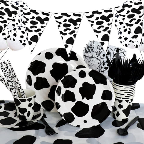 Cow Themed Birthday Party Supplies Decorations Tableware Set - Cow Print Cake Plates,Napkins,Tablecloth for kid Birthday and Baby Shower Decorations