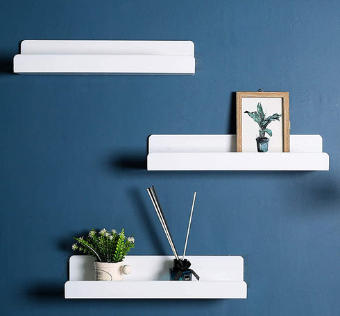 IEEK 15 Inch White Floating Wall Shelf,Modern Picture Display Ledge and Wall Book Shelves for Kids Room,Wall Storage Rack for Bedroom/Living Room/Office,Set of 3