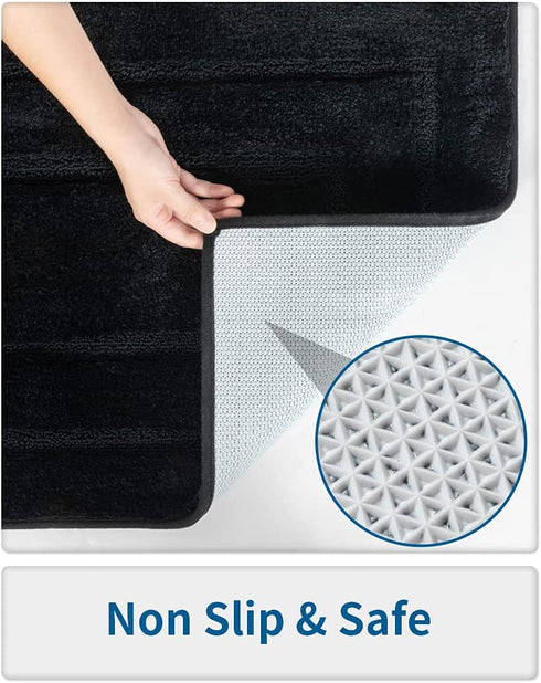 MontVoo Bath Mat Rug- Luxury Soft Absorbent Plush Microfiber Black Bathroom Rugs Mats Non Slip Washable Bath Mats Rugs for Bathroom Floor Sink Tub Shower Rug Bathmat 16?x24?