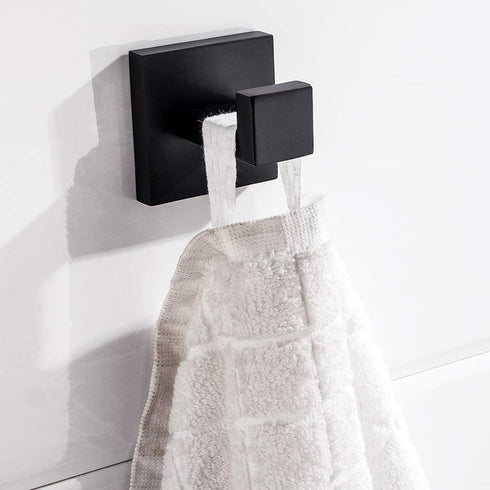 Flybath Coat Hook SUS 304 Stainless Steel Towel Robe Hooks Square Bathroom Accessories Wall Mounted Self Adhesive (No Drilling), Plating Matte Black - 2 Pack