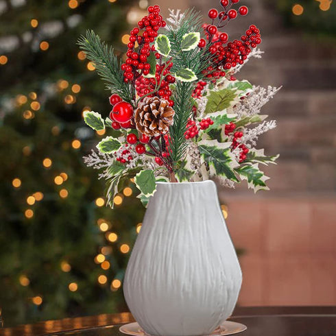Christmas Picks Artificial Red Berry Picks Stems - Christmas Pine Cone Picks and Spray Branches with Holly Leaves for Christmas Wreath Tree Decoration Winter Holiday Season Wedding D¨¦cor