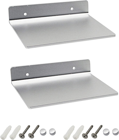 SinLoon 6 Inch Small Shelf in Flat Satin Aluminum Bathroom Shelf Wall Mount for Small Speaker Smartphone, Tablet, Toiletries Silver 2 Pack