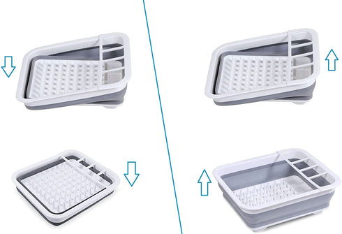 Collapsible Dish Drying Rack with Drain Board Set Portable Dish Drainer Foldable Drying Dish Storage Rack Silverware Organizer