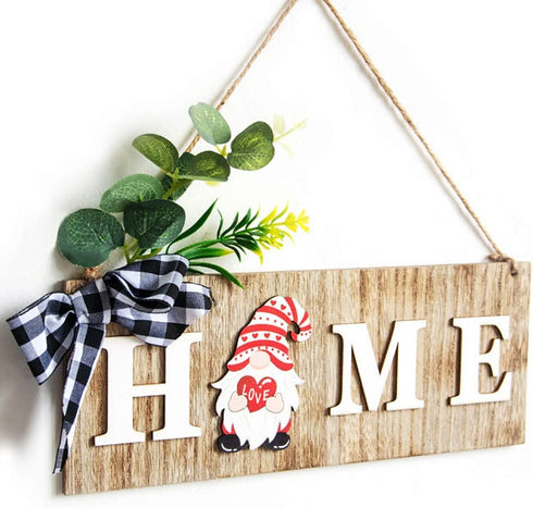 Welcome Home Sign Wreath Front Porch Door Gnomes Sweet Gnome Interchangeable Hanging Decor, Seasonal Wood Rustic Housewarming Gift Farmhouse Wall Ornament Holiday Decorations - 12"