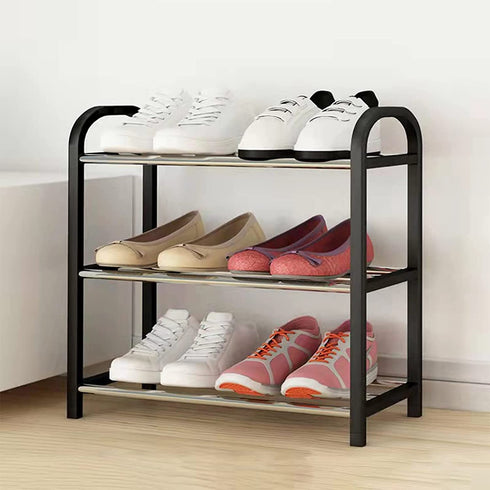Small Shoe Rack?3-Tier Shoes Shelf Storage Multifunctional Lightweight Organizer Sturdy Metal Stackable Stand Footwear for Closet Living Room Bedroom bathroom(3 Tier Black Shoe Rack)