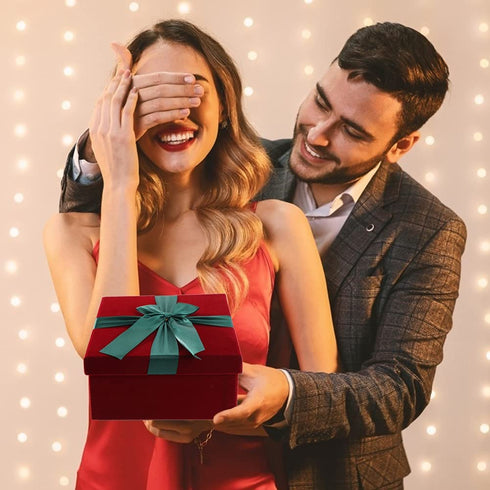 Shindel 8.5 Inch Gift Box with Fill (Solid Red) for Christmas, Square Velvet Gift Box