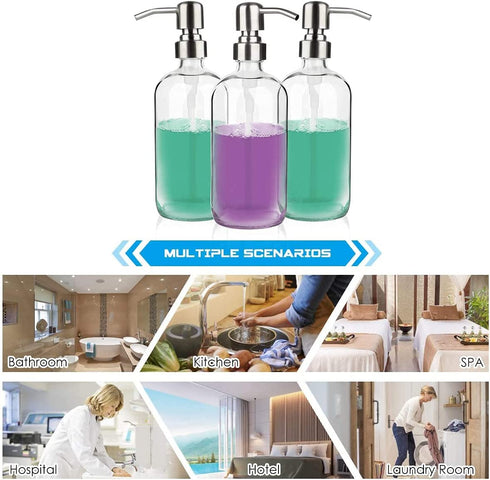 ARKTEK Glass Soap Dispenser 2 Packs - Clear Dish Soap Dispenser for Kitchen, Great for Essential Oils Liquid Soaps ( 17 Ounce/ 500 ML, 2 Packs )