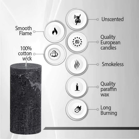 BOLSIUS Rustic Anthracite (Black) Unscented Pillar Candles - 2.75" X 7.5" Decoration Candles Set of 3 - Clean Burning Dinner Candles for Wedding & Home Decor Party Restaurant Spa- Aprox (190/68m)