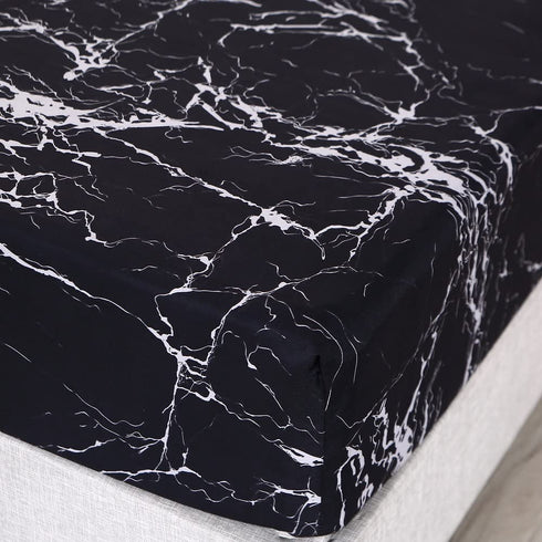 MAG Black Marble Full Size Super Soft Microfiber Bed Sheet 4PC Marble Bedding Sheet Set with 1 Flat & 1 Fitted Sheet with 2 Pillow Shams , 12? Deep