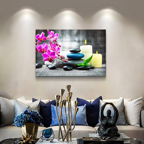 Farmhouse Wall Decor for kitchen canvas Wall Art for Bedroom Modern Office Wall Decoration Zen Stone Still Life 1 Panel Purple Flowers Bathroom Canvas art Paintings - HD wall Pictures for Home Decor