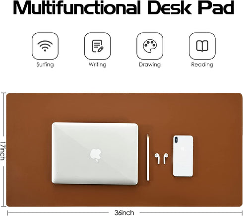 Desk Pad Blotter,Wolaile 36x17 inch Large Leather Mouse Pad,Waterproof Non-Slip Writing Desktop Protector Mat,Office Desk Accessory Decor,Brown