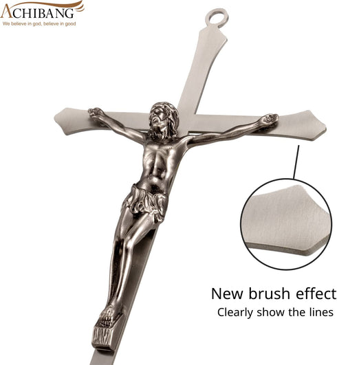 ACHIBANG Crucifix Wall Cross, Metal Hanging Crosses for Room Decor/ Catholic Crucifixes Gifts, 10 Inch