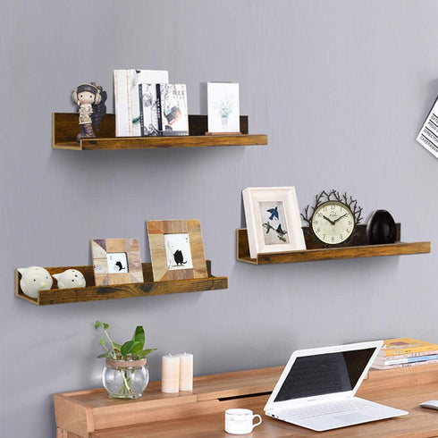 Giftgarden 16 Inch Floating Shelves for Wall Set of 3, Rustic Wall Mounted Picture Ledge Wooden Wall Shelf for Living Room Bedroom Kitchen Bathroom, 3 Different Sizes
