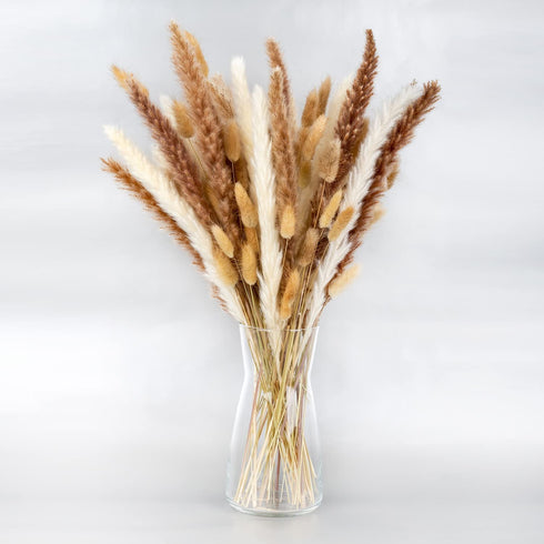 GREAT PEAK 100 Pcs Pampas Grass, 20 Pcs Natural Dried Pampas, 20Pcs White Pampas, 60Pcs Rabbit Tail Grass for Home and Boho Decor, Wedding Flower Arrangement, Fluffy Pampas Tall Grass Bouquet