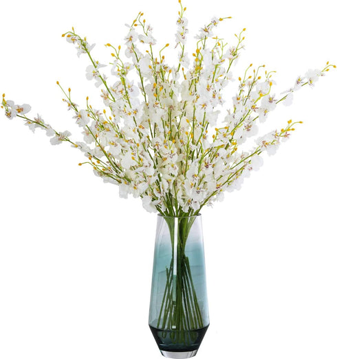 Nubry 12pcs Artificial Orchids Flowers Fake Silk Dancing Lady Orchid Faux Long Stem Flowers in Bulk for Home Wedding Office Party Festive Indoor Outdoor Decoration (White)