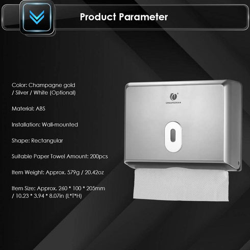 Commercial Toilet Tissue Dispenser, Paper Towel Dispenser, Wall-mounted Bathroom Tissue Dispenser Tissue Box Holder for Multifold Paper Towels, Silver