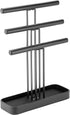 JackCubeDesign Wood 3 Tier Jewelry Display Stand Tree Organizer Bracelet Necklace Holder Rack Hanger Tower with Leather Earring Ring Tray Storage Tabletop(Black, 12 x 4.5 x 15.8 inches) :MK413A