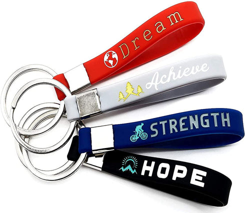 (12-pack) Inspirational Quote Keychains - Dream, Achieve, Strength, Hope - Wholesale Bulk Pack of 1 Dozen Silicone Rubber Key Rings with Motivational Quotes - Party Favors Gifts for Adults Men Women