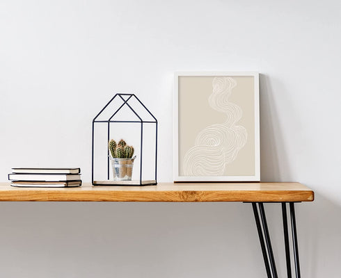 Abstract Wall Art Line Art Wall Decor - by Haus and Hues | Minimalist Wall Art Modern Wall Decor Modern Wall Art Minimalist Art Scandinavian Decor Abstract Smoke with Tan Background UNFRAMED 12x16