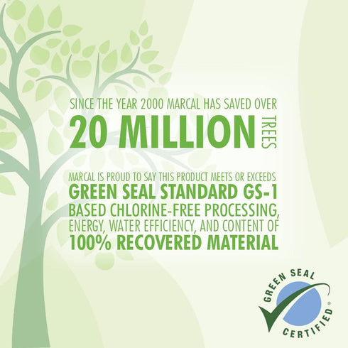Marcal Paper Towels 100% Recycled 2-Ply, 60 Sheets Per Roll - Case of 15 Individually Wrapped Green Seal Certified 06709
