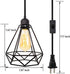 Industrial Plug in Pendant Light, Farmhouse Pendant Lighting, Black Cage Pendant Light Fixture with On/Off Switch, E26 Socket Vintage Hanging Light, Wire Pendant Light, for Dining Room Living Room