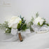 Floroom Ivory Rose Wrist Corsage Wristlet Band Bracelet and Men Boutonniere Set for White Wedding Flowers Accessories Prom Suit Decorations