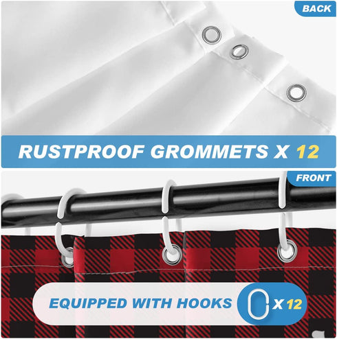 AVOIN colorlife Valentine's Day Red Shower Curtain, 72 x 72 Inch You and Me Buffalo Plaid Decorative Waterproof Bath Curtain Set with 12 Hooks
