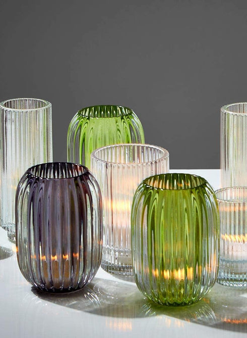 Serene Spaces Living Green Optical Glass Votive Holder, Perfect for Weddings and Home D©cor, Measures 5" Tall and 3.5" Diameter