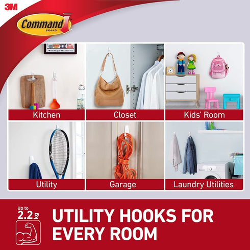 Command Large Utility Hook, White, 1-Hook, 6-Pack, Organize Damage-Free