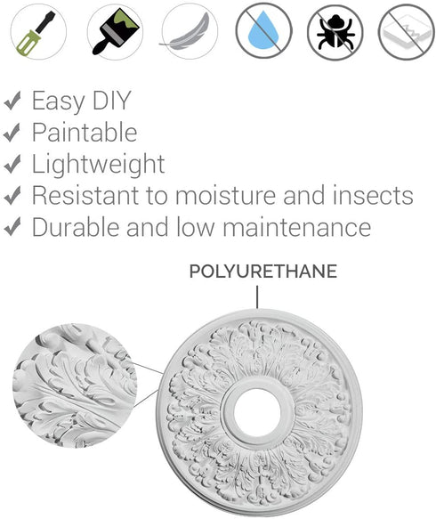 Ekena Millwork CM25FE Felix Ceiling Medallion, 25 1/4"W x 17 1/4"H x 1 3/4"P, Factory Primed