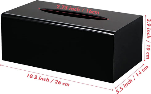 Kamehame Tissue Box Cover Rectangle Acrylic Tissue Holder 10.2x5.5x3.9 Inch Black Dryer Sheet Holder Container Tissue Dispenser for Home Bathroom Kitchen and Office