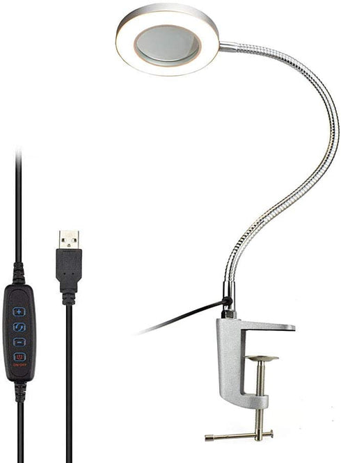 Magnifying Lamp, LED Desk Lamp, 3X Magnifier Glass with 3 Adjustable Light Setting, USB Powered, for Reading, Crafting, Sewing, Soldering, Jewelry Makers