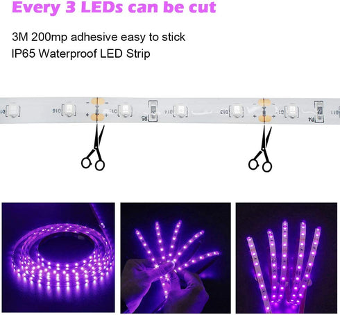 24W LED UV Black Light Strip Kit, Ultraviolet Waterproof IP65 16.4FT/5M 3528 300LEDs, 395nm-405nm Blacklight for DJ Bar Club Party Decor Night Fishing with 12V 2A Power Supply