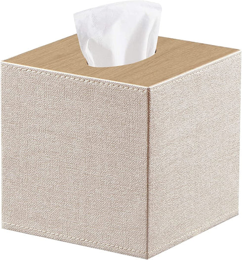 Tissue Box Cover Square, Upgrade 99% Compatible Large Size, Modern Tissue Box Holder for Napkin Facial Paper, Leather Dryer Sheet Dispenser Organizer for Bathroom Vanity Countertop, Night Stand